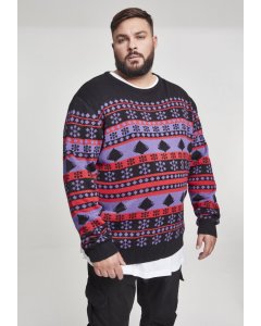 Pulover pentru bărbati // Urban Classics Snowflake Christmas Tree Sweater ultraviolet/black/firered