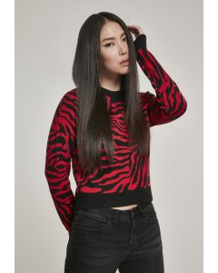 Pulover pentru femei // Urban Classics Ladies Short Tiger Sweater blk/firered