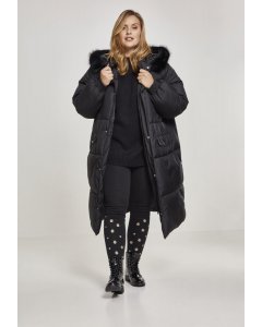 Jachetă pentru femei // Urban classics Ladies Oversize Faux Fur Puffer Coat blk/blk