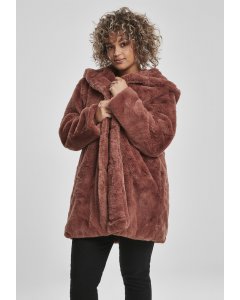 Haină pentru femei // Urban Classics Ladies Hooded Teddy Coat darkrose