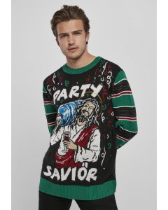 Pulover pentru bărbati // Urban Classics Savior Christmas Sweater black/x-masgreen