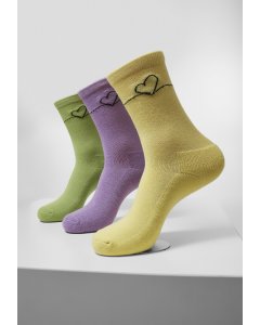 Şosete // Mister tee Heart Oneline Socks 3-Pack lightlilac+li.green+li.yellow