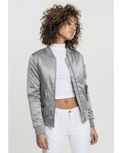Jachetă bomber pentru femei // Urban classics Ladies Satin Bomber Jacket silver