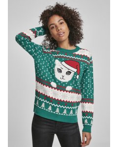 Pulover pentru femei // Urban classics Ladies Kitty Christmas Sweater x-masgreen