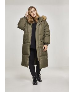 Jachetă pentru femei // Urban Classics Ladies Oversize Faux Fur Puffer Coat darkolive/beige
