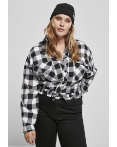 Camasi de dama // Urban classics Ladies Short Oversized Check Shirt black/white
