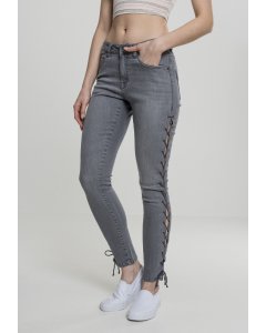 Pantaloni // Urban classics Ladies Denim Lace Up Skinny Pants grey