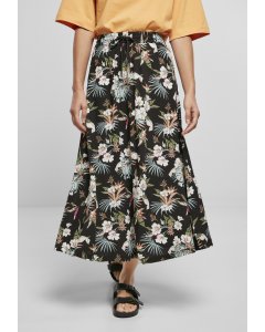 Fustă de dama // Urban classics  Ladies Viscose Midi Skirt black tropical