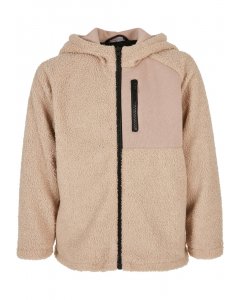 Urban Classics / Boys Hooded Sherpa Zip Jacket darksand