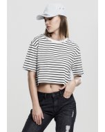Tricou pentru femei până în talie // Urban classics Ladies Short Striped Oversized Tee wht/blk