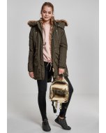 Jachetă pentru femei // Urban classics Ladies Imitation Fur Parka dark olive