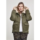 Jachetă pentru femei până în talie // Urban Classics Ladies Sherpa Hooded Jacket darkolive/darksand