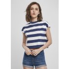 Tricou pentru femei până în talie // Urban classics Ladies Stripe Short Tee darkblue white
