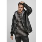 Jachetă pentru bărbati  // Urban Classics Fleece Hooded Fake Leather Jacket black/grey