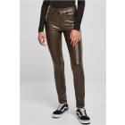 Pantaloni // Urban Classics / Ladies Mid Waist Synthetic Leather Pants brown