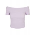 Tricou pentru femei // Urban classics Ladies Off Shoulder Rib Tee lilac